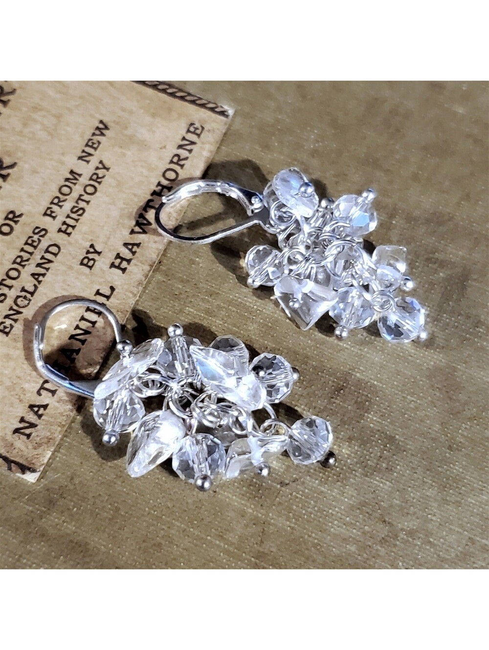 Handcrafted Crystal Quartz Gemstone Czech Crystal Beads Silver Plated Earrings